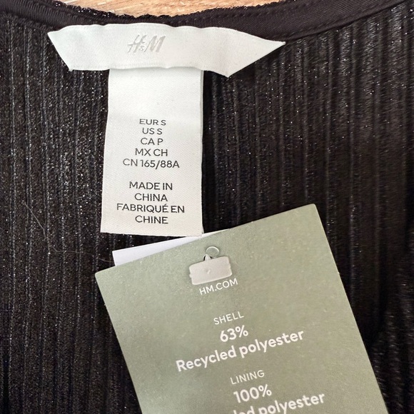 H&M - NWT - Black Wrap Shimmery Party Mini Faux Wrap Dress - Picture 6 of 10